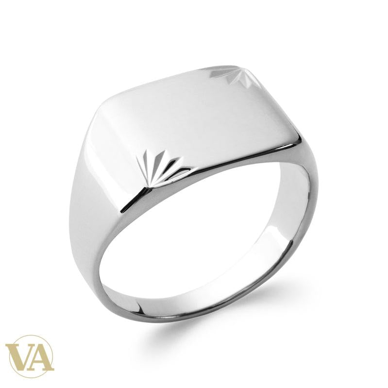 Chevalière Homme Argent 925 Rhodié – Rectangle et Éclats Gravés - Argent 925 - Vindicta