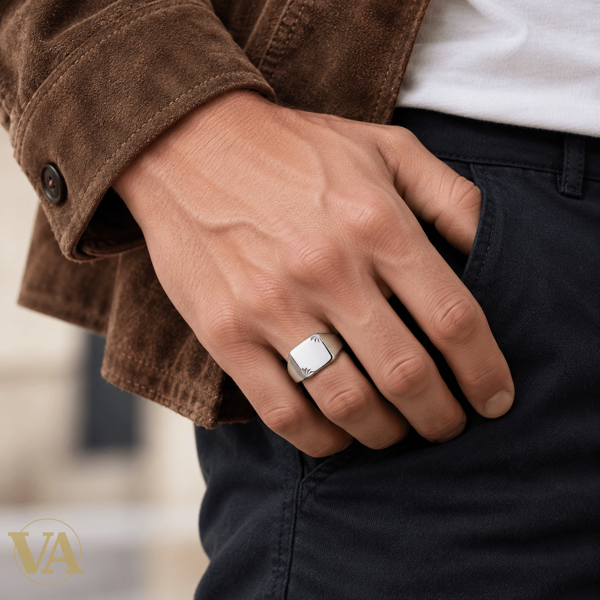Chevalière Homme Argent 925 Rhodié – Rectangle et Éclats Gravés - Argent 925 - Vindicta