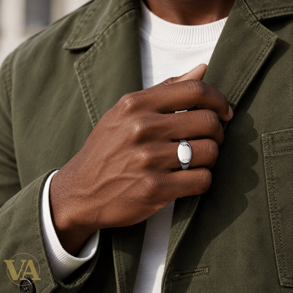 Chevalière Homme Argent 925 Rhodié – Ovale à Motifs Rayonnants - Argent 925 - Vindicta