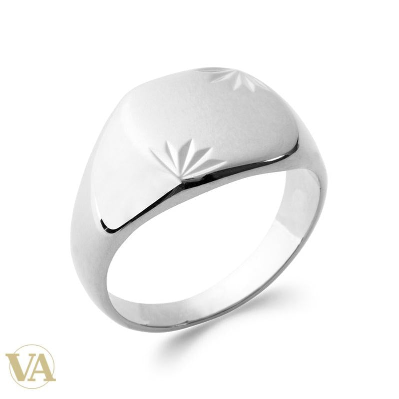 Chevalière Homme Argent 925 Rhodié – Ovale à Motifs Rayonnants - Argent 925 - Vindicta
