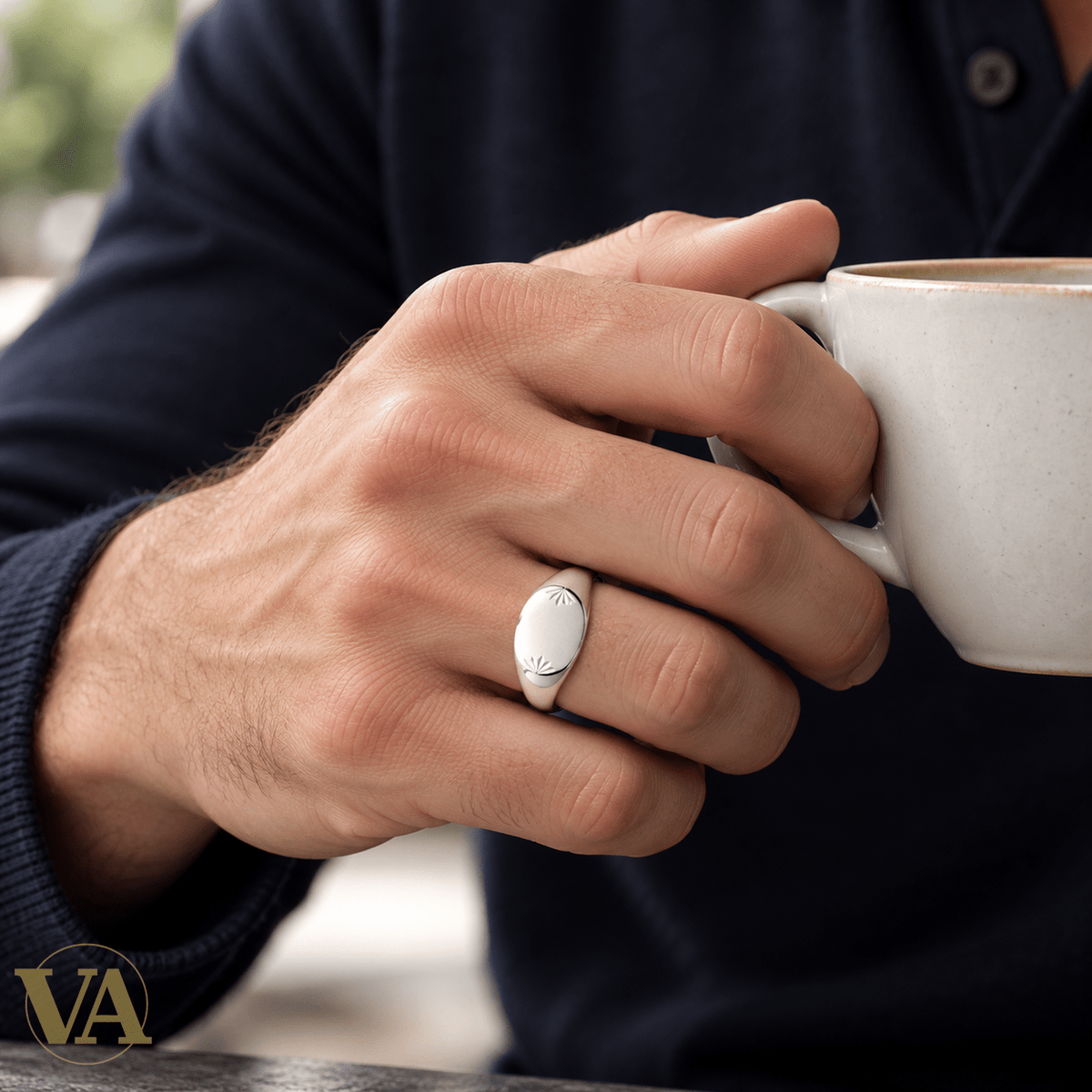Chevalière Homme Argent 925 Rhodié – Ovale à Motifs Rayonnants - Argent 925 - Vindicta