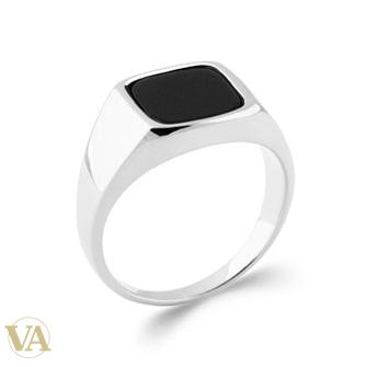 Chevalière argent 925 à carré noir imitation onyx — détail
