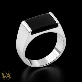Chevalière Homme Argent 925 – Imitation Onyx et Barrettes Argentées