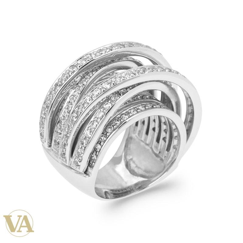 Bague femme argent 925 rhodié — Rubans Croisés Pavés de Zirconium — détail