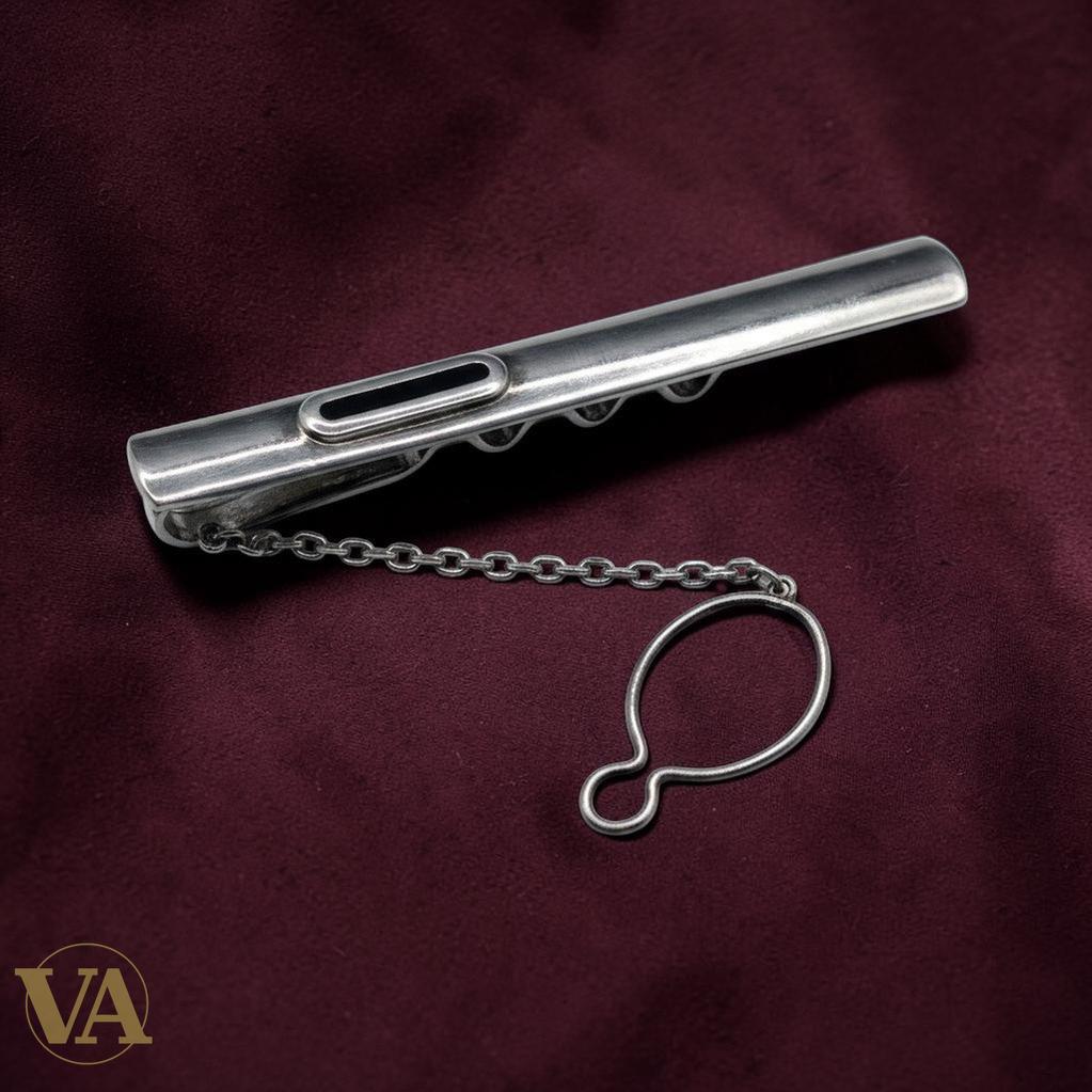 Pince à cravate homme argent 925 et onyx noir détail allongé - Argent 925 - Vindicta