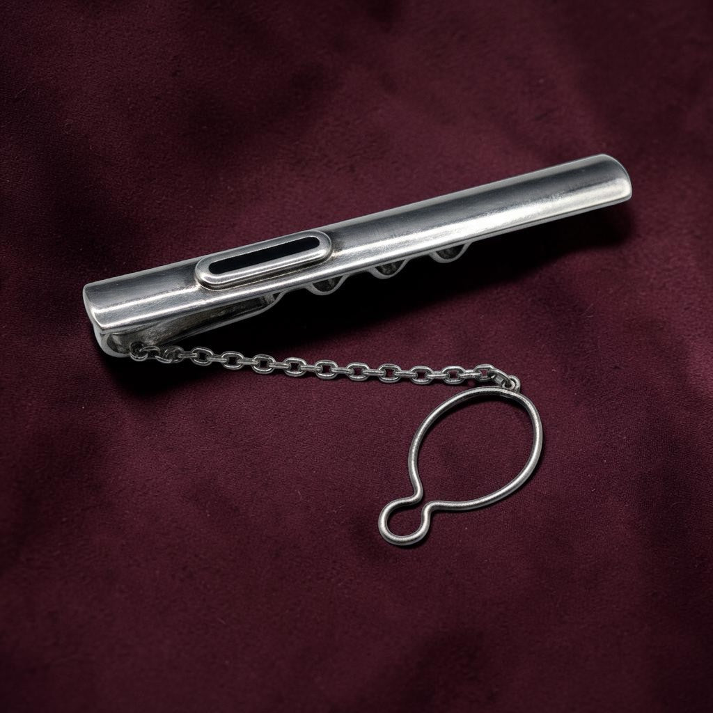 Pince à cravate homme argent 925 et onyx noir détail allongé - Argent 925 - Vindicta