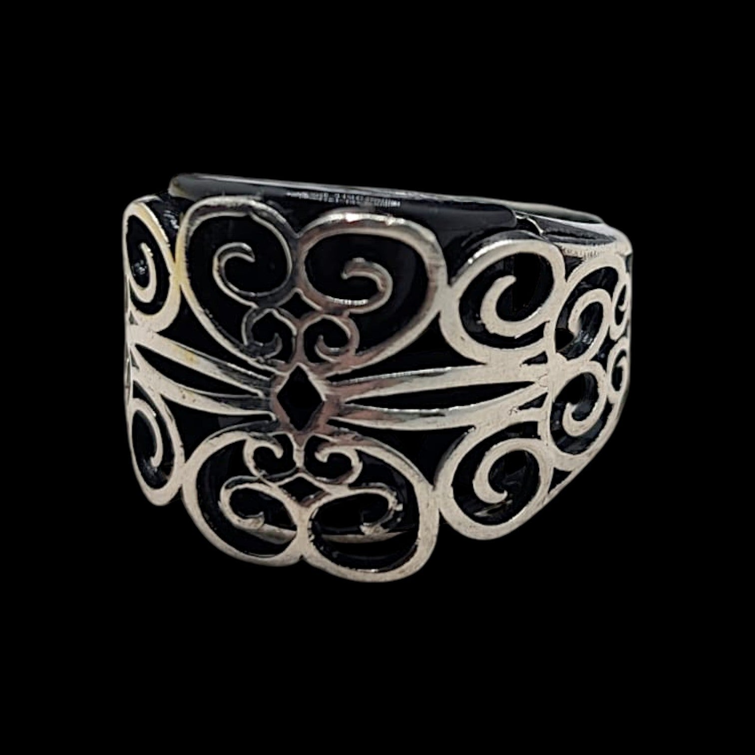 Chevalière Homme Argent 925 Onyx Noir Plateau Large Volutes Ajourées-Vindicta : Bijoux Argent 925 Massif, Luxe et Héritage