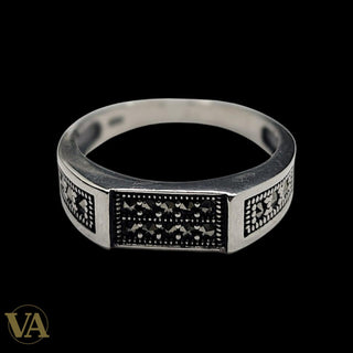 Chevalière Homme Argent 925 Marcassite Triptyque Anneau Fin