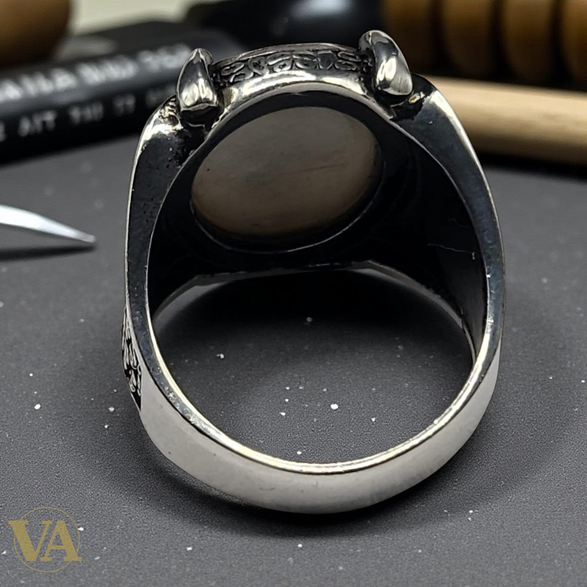 Bague Homme Argent 925 – Nacre et Plaqué Or Rose Motif Loup - Argent 925 - Vindicta