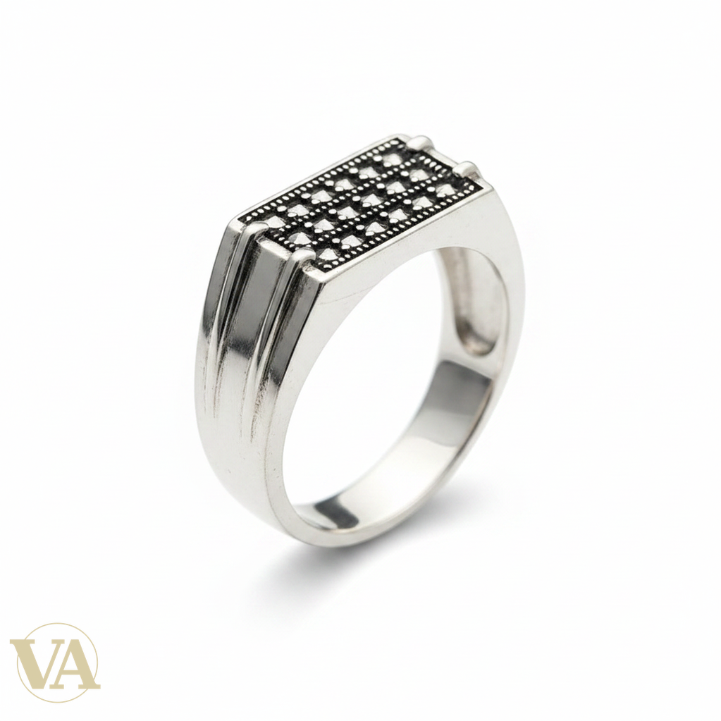 Chevalière Homme Argent 925 Marcassite Triptyque Anneau Fin-Vindicta : Bijoux Argent 925 Massif, Luxe et Héritage