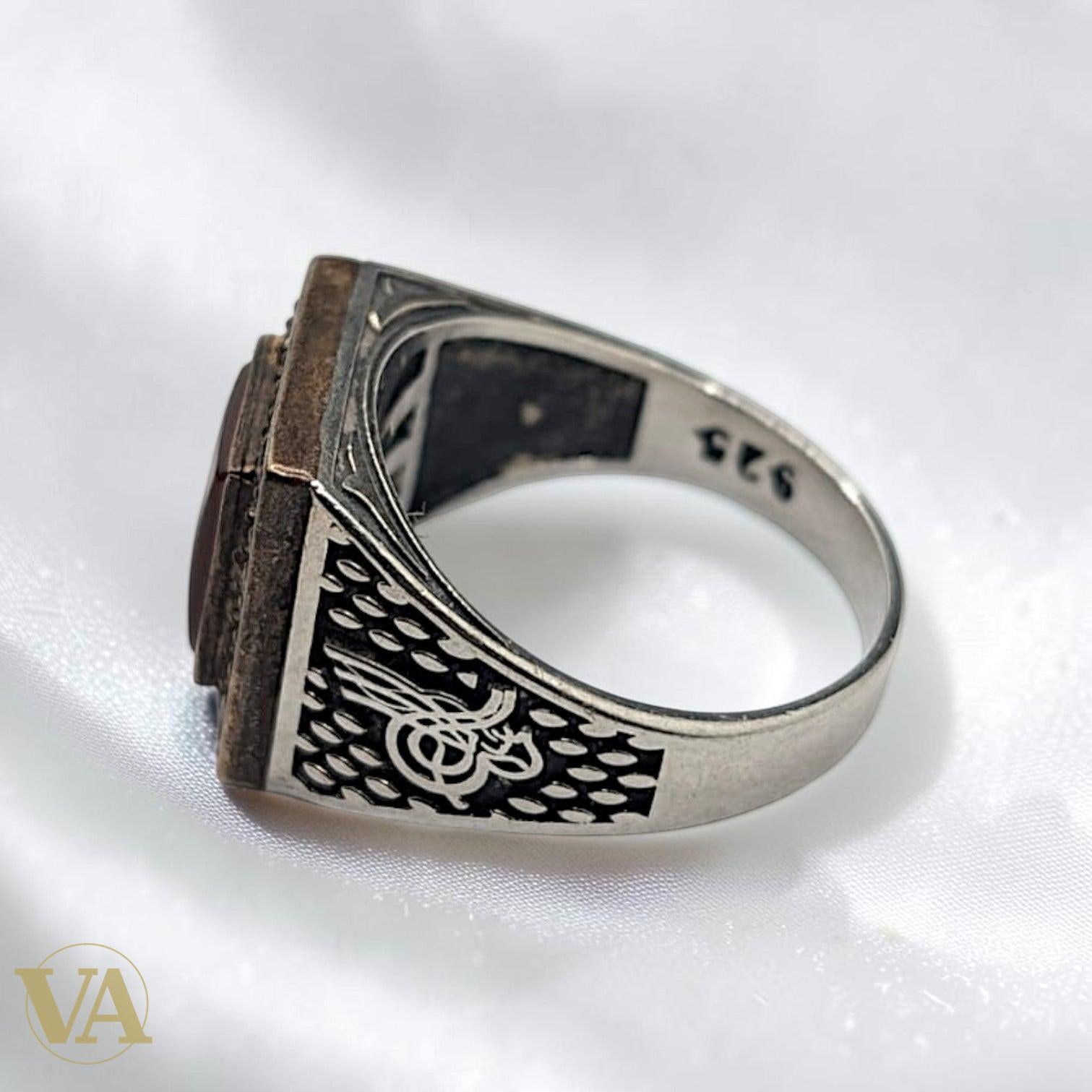 Chevalière Homme Argent 925 – Cornaline & Onyx Noir Bipartite, Tughra Ottomane & Zircons | Bijoux Vindicta