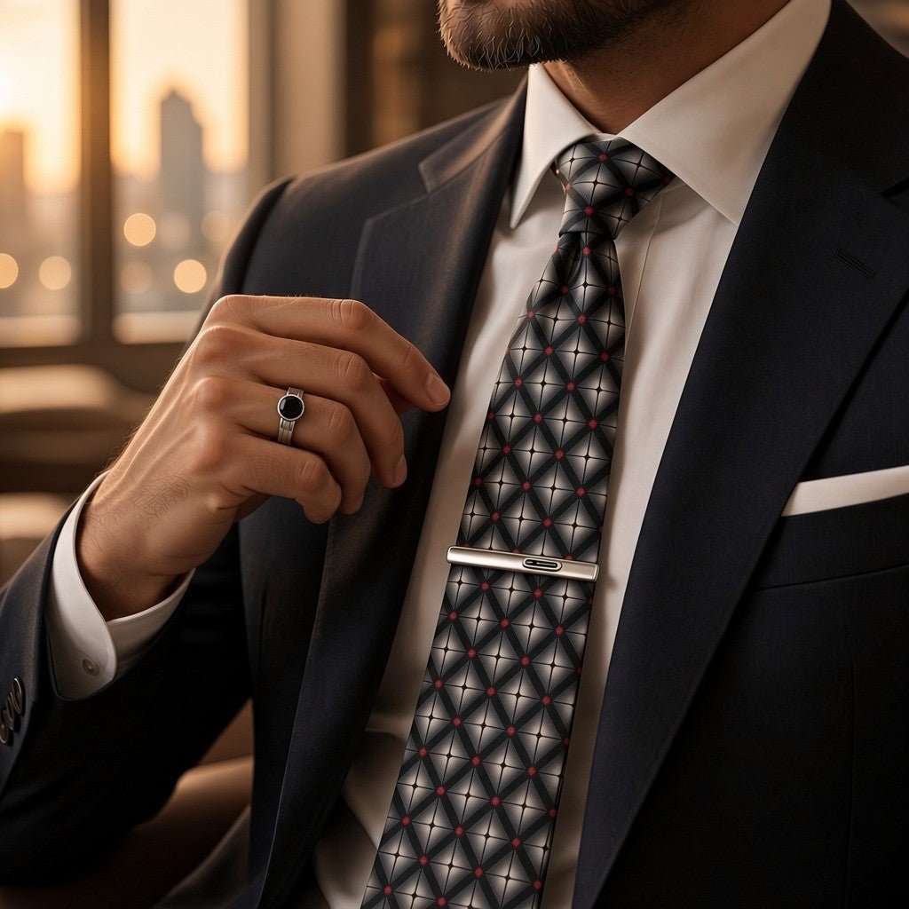 Pince à cravate homme argent 925 et onyx noir détail allongé - Argent 925 - Vindicta
