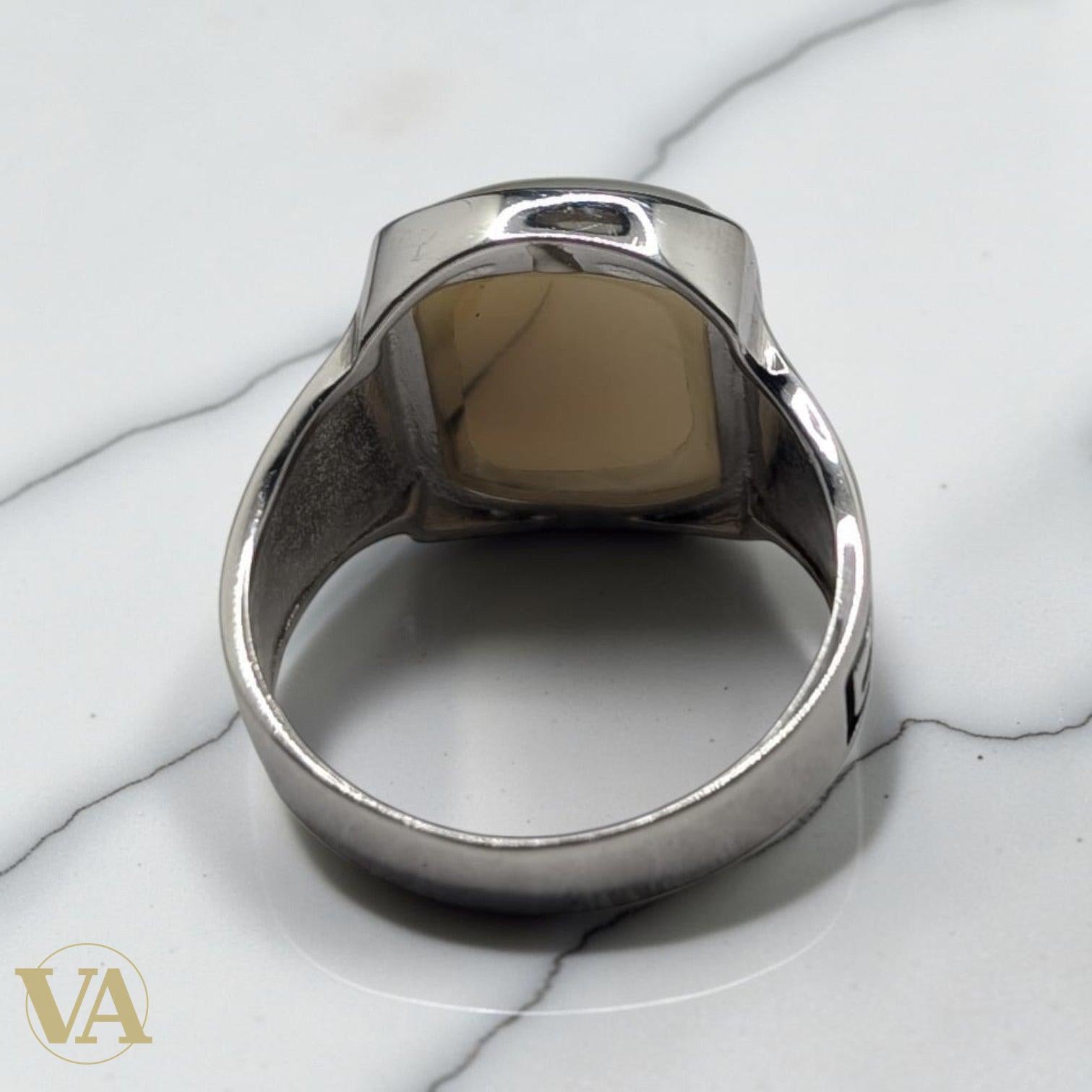 Chevalière Homme Argent Plaqué Or Rose Pierre Agate Grise