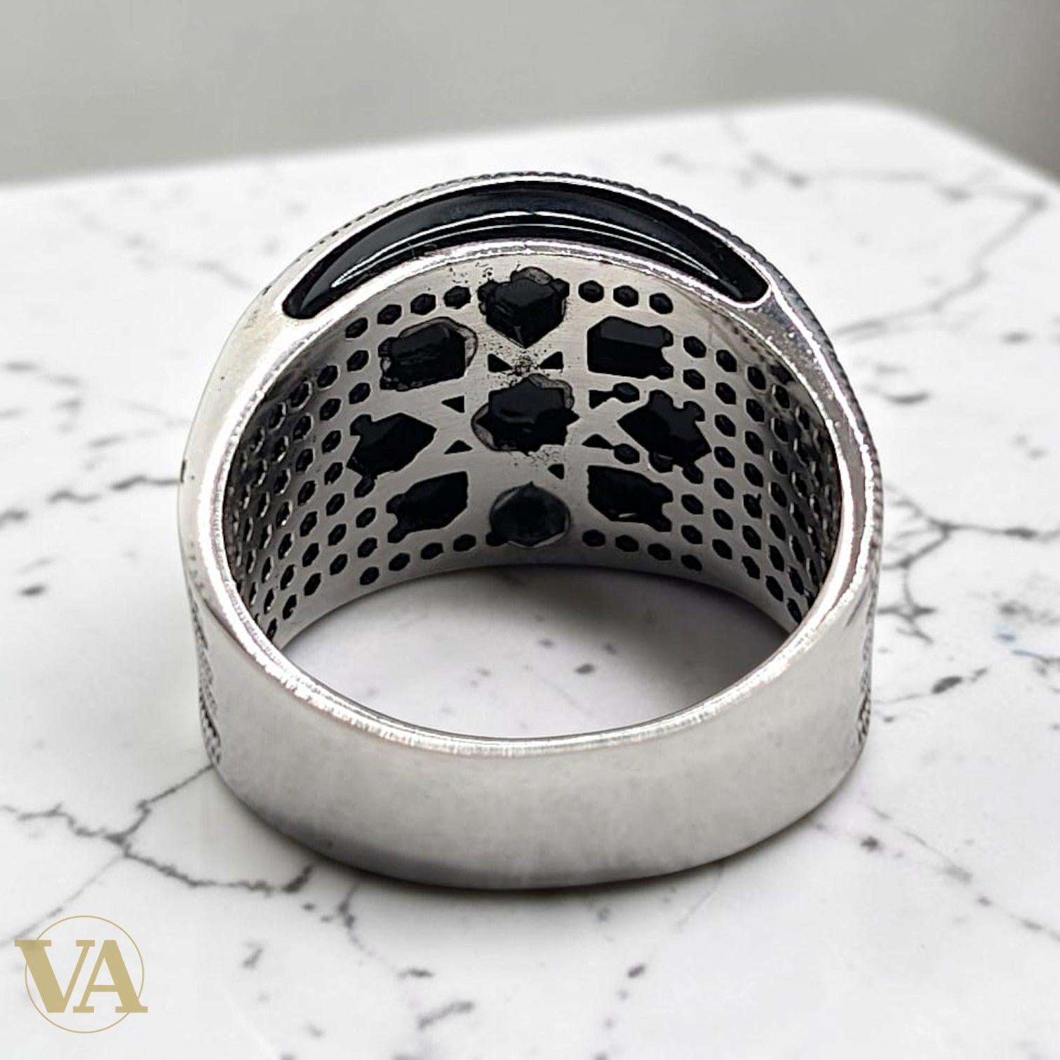 Chevalière Homme Argent 925 Onyx Noir Ancre Marine Tresse Ciselée - Argent 925 - Vindicta