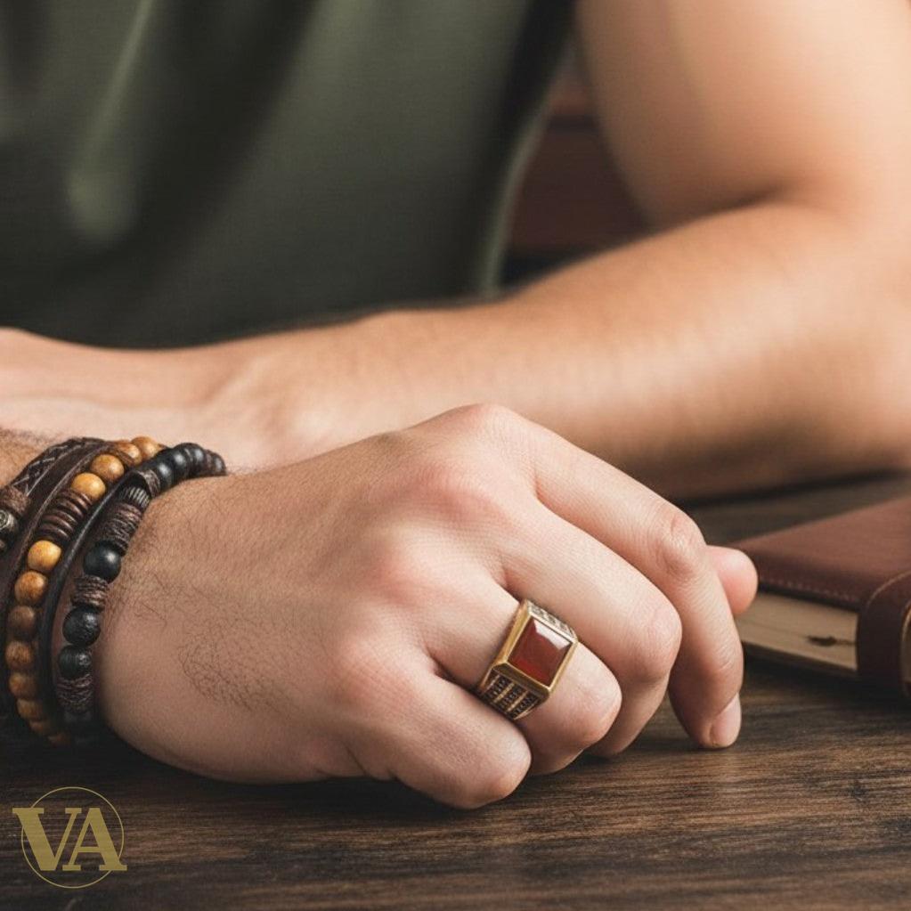 Bague homme argent 925 – Cornaline Rouge & Marcassite Art Déco | Bijoux Vindicta