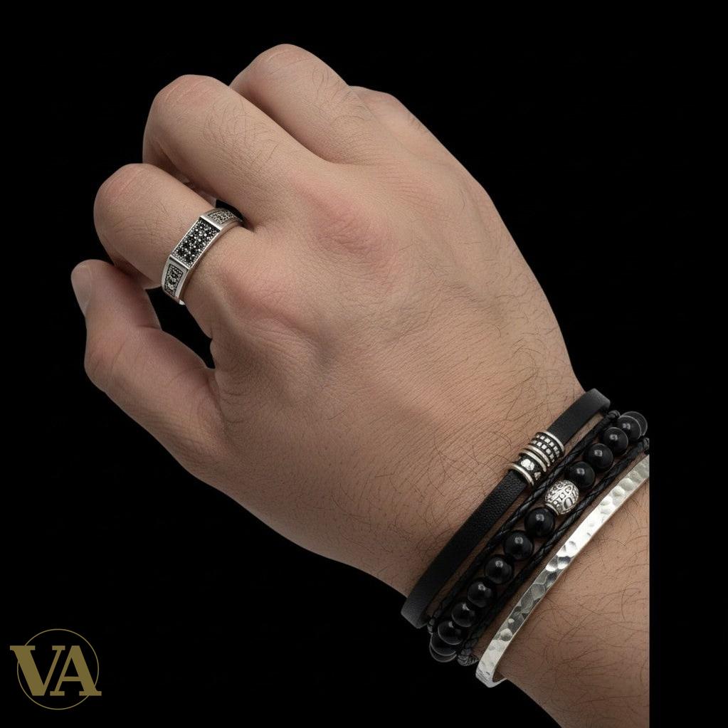 Chevalière Homme Argent 925 Marcassite Triptyque Anneau Fin-Vindicta : Bijoux Argent 925 Massif, Luxe et Héritage