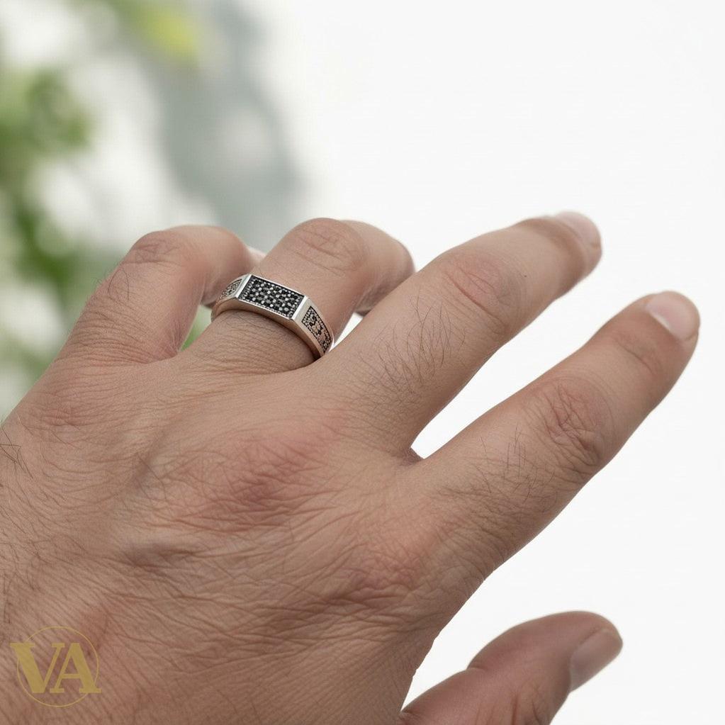 Chevalière Homme Argent 925 Marcassite Triptyque Anneau Fin-Vindicta : Bijoux Argent 925 Massif, Luxe et Héritage