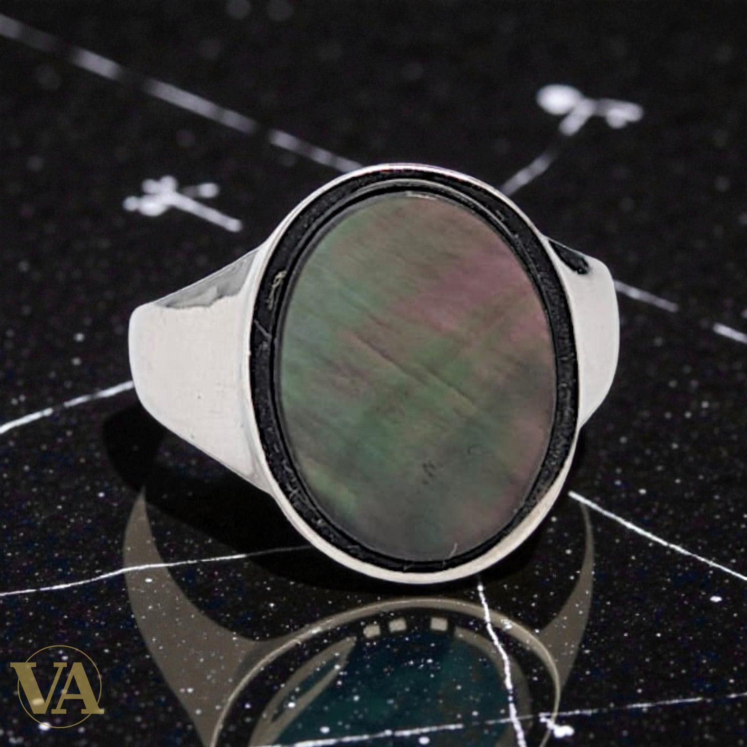 Bague homme argent 925 – Nacre Irisée & Anneau Minimaliste | Bijoux Vindicta