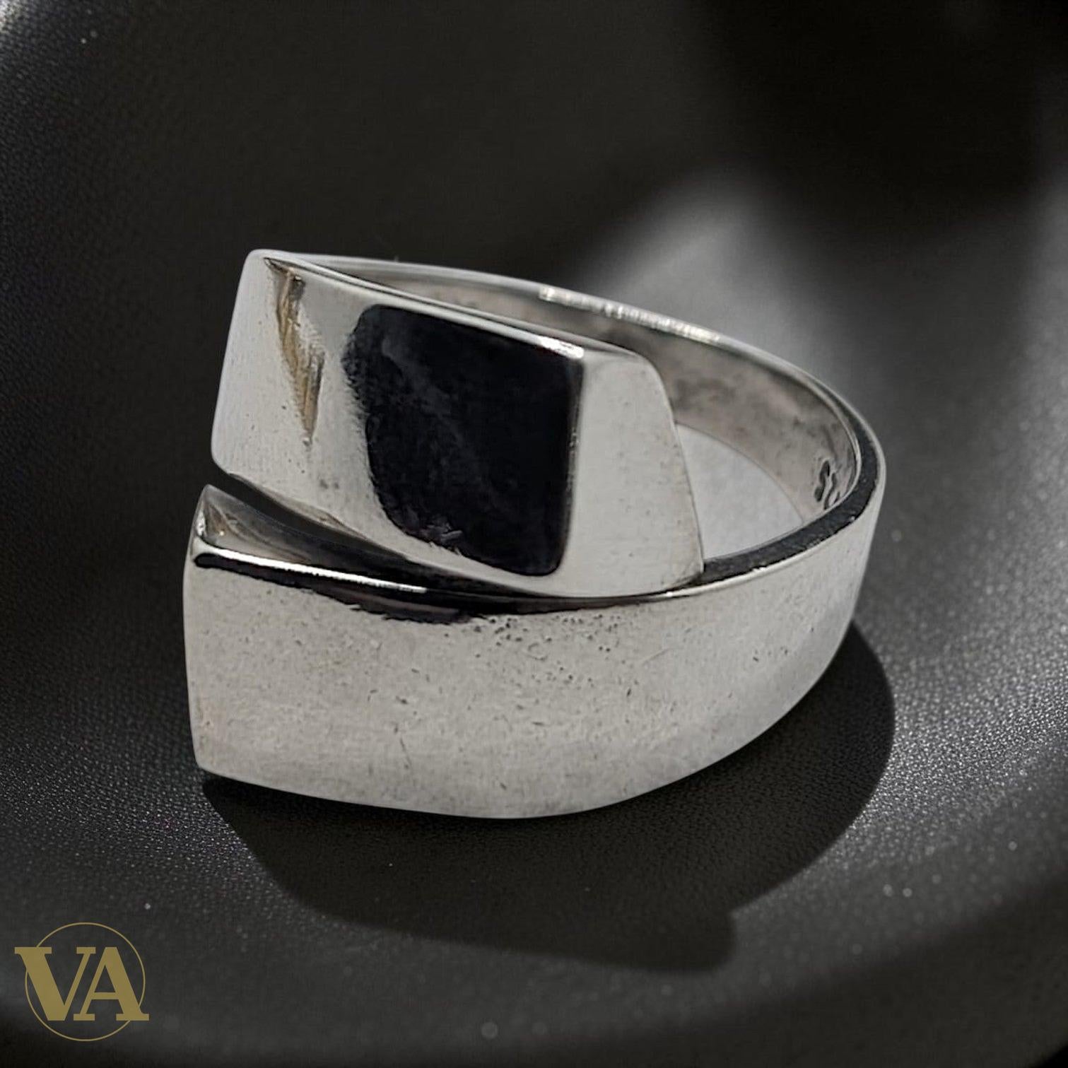 Bague femme argent 925 Double chevalière rectangulaire lisse poli miroir