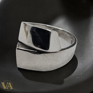 Bague femme argent 925 Double chevalière rectangulaire lisse poli miroir