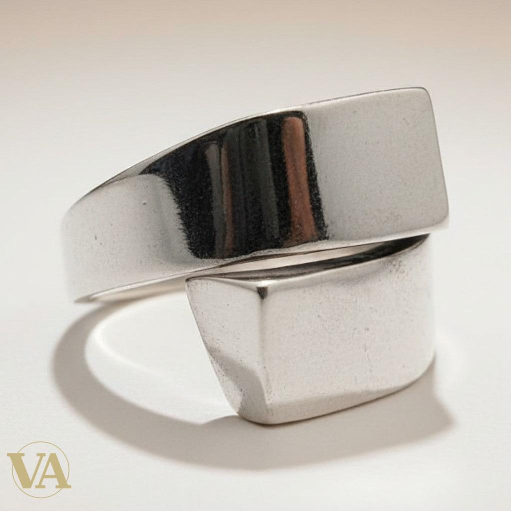 Bague femme argent 925 Double chevalière rectangulaire lisse poli miroir