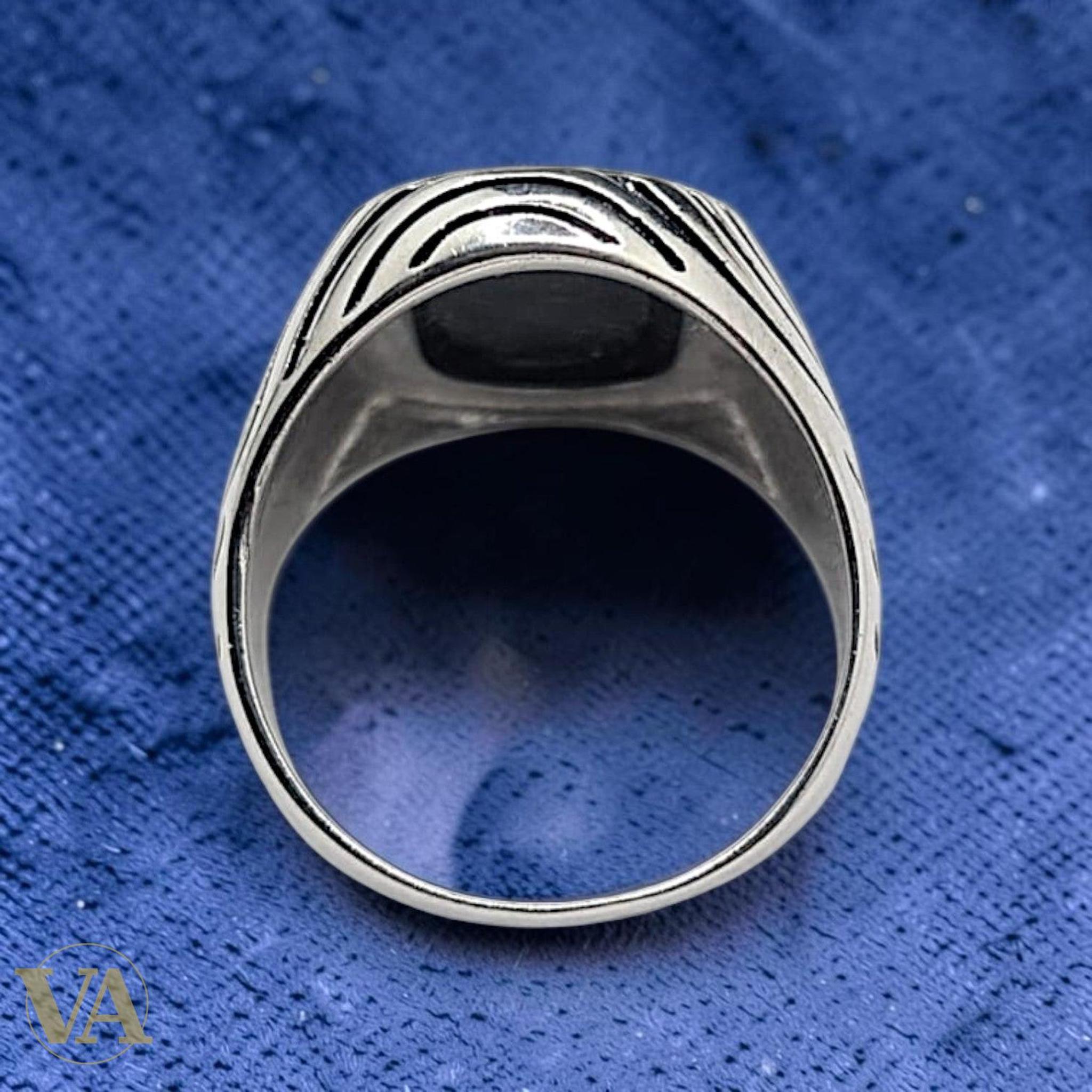 Chevalière Homme Argent 925 & Nacre Noire – Vagues Art Nouveau Ciselées - Argent 925 - Vindicta