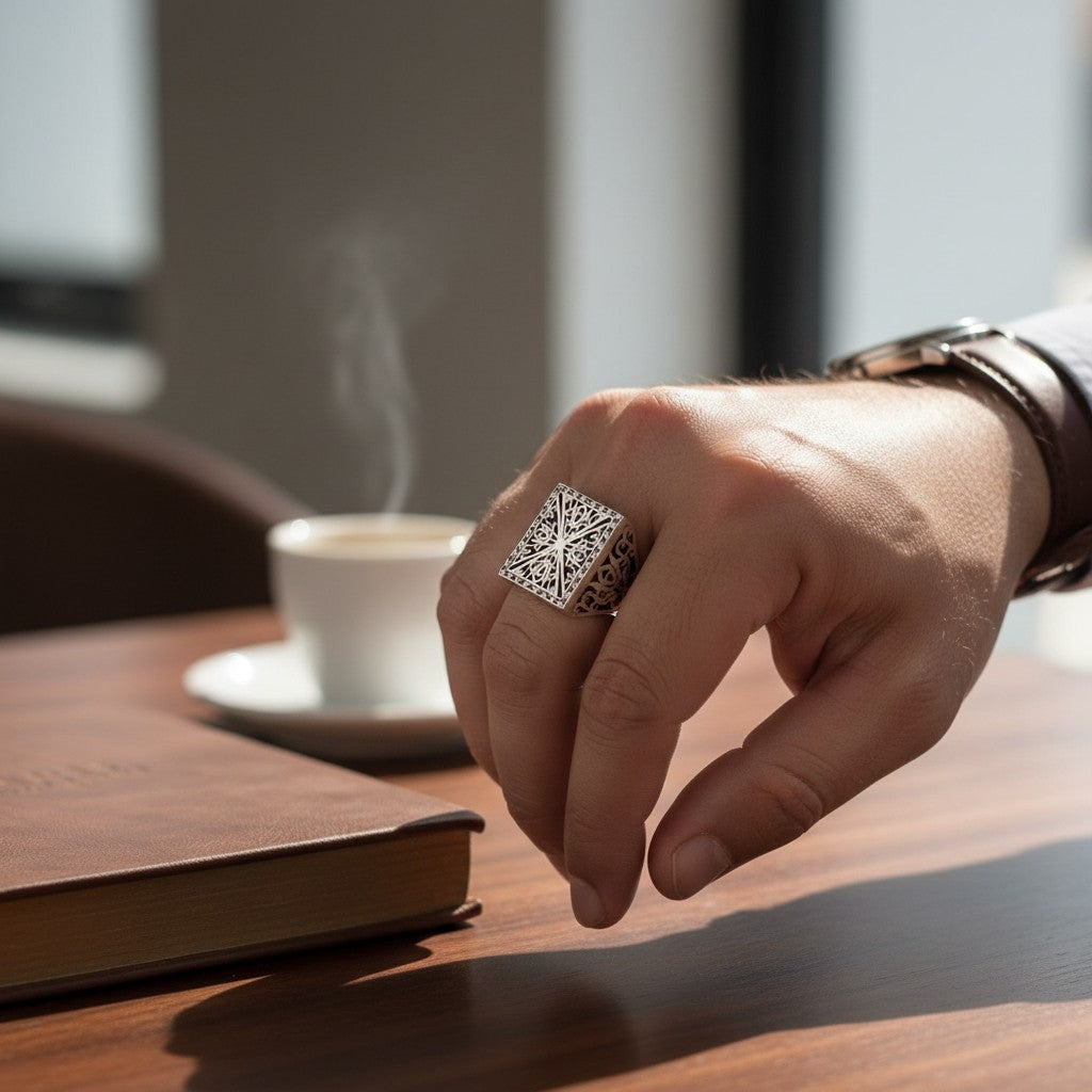 Chevalière Homme Argent 925 Plateau Carré Ajouré Croix Géométrique Entrelacs-Vindicta : Bijoux Argent 925 Massif, Luxe et Héritage