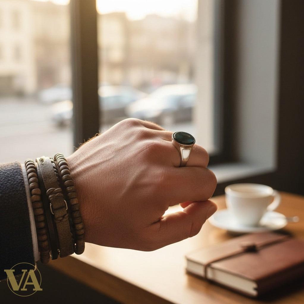 Bague homme argent 925 – Nacre Irisée & Anneau Minimaliste | Bijoux Vindicta