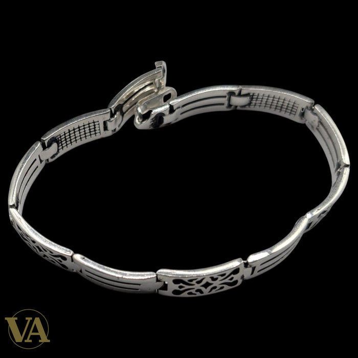 Bracelet Homme Argent 925 – Motifs Arabesques & Maille Articulée
