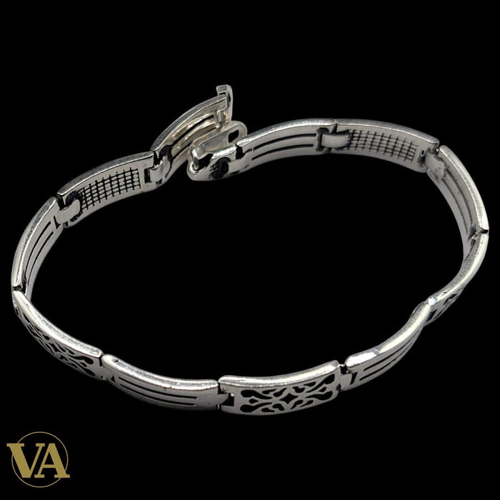 Bracelet Homme Argent 925 – Motifs Arabesques & Maille Articulée
