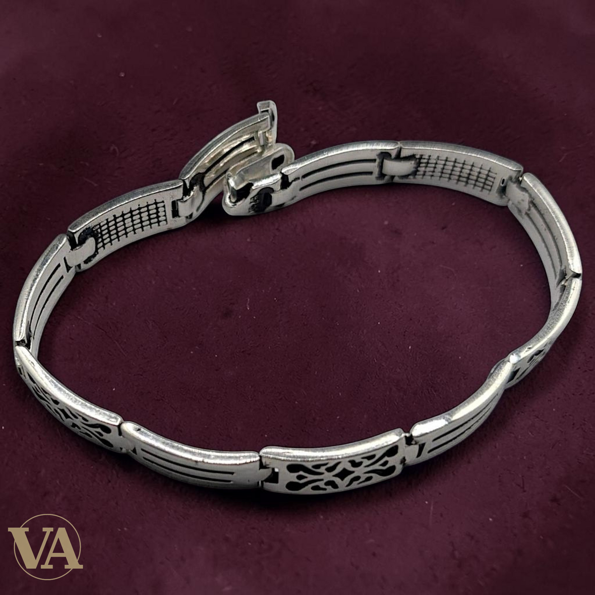 Bracelet Homme Argent 925 – Motifs Arabesques & Maille Articulée