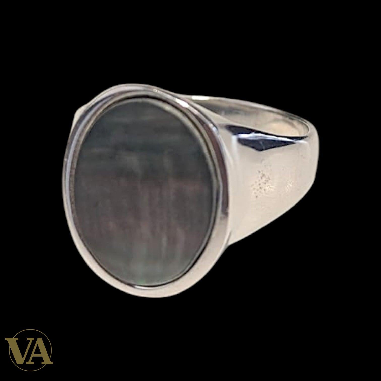 Chevalière Homme Argent 925 Nacre Grise Anthracite Signet Minimaliste-Vindicta : Bijoux Argent 925 Massif, Luxe et Héritage