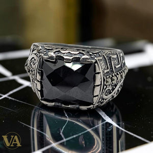 Chevalière Homme Argent 925 Onyx Noir Griffes Aigle Marcassite