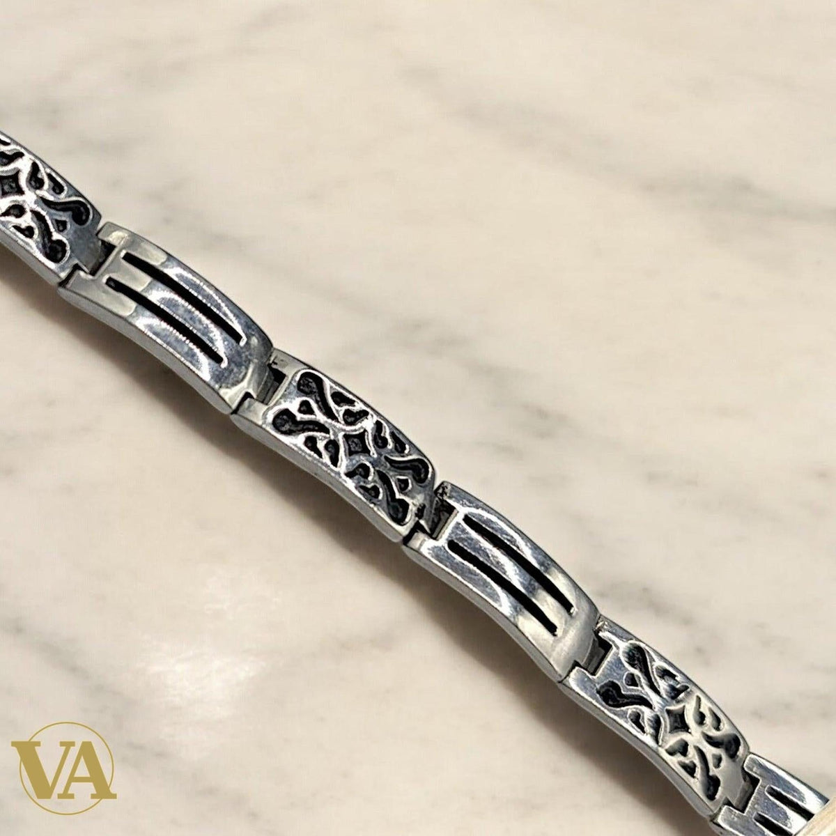 Bracelet Homme Argent 925 – Motifs Arabesques & Maille Articulée