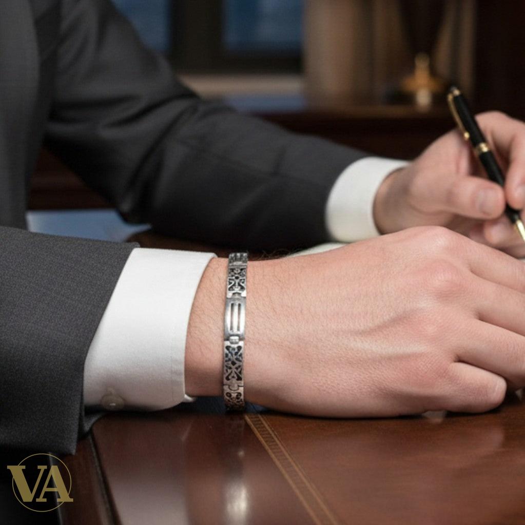 Bracelet Homme Argent 925 – Motifs Arabesques & Maille Articulée