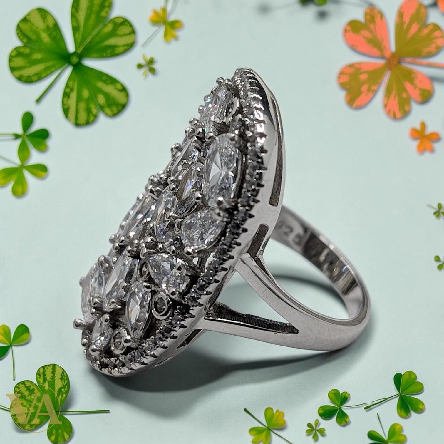 Bague femme argent 925 Cocktail ovale Zircons multi-tailles Onyx noir milgrain-Vindicta : Bijoux Argent 925 Massif, Luxe et Héritage
