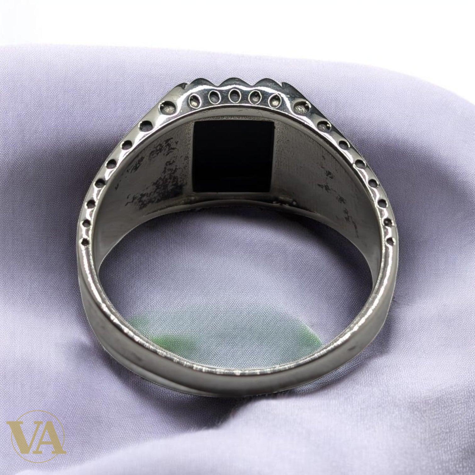 Chevalière Homme Argent 925 Onyx Noir Griffes Aigle Marcassite-Vindicta : Bijoux Argent 925 Massif, Luxe et Héritage