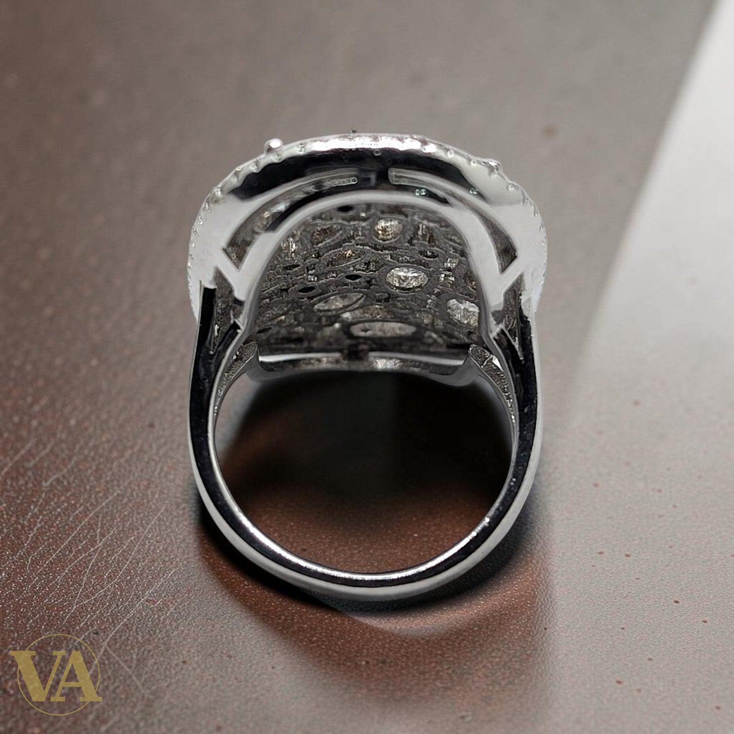 Bague femme argent 925 Cocktail ovale Zircons multi-tailles Onyx noir milgrain-Vindicta : Bijoux Argent 925 Massif, Luxe et Héritage