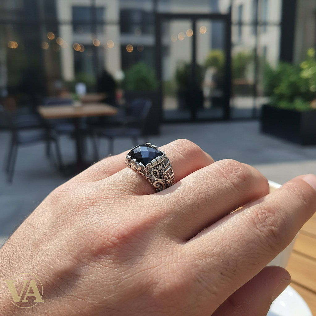 Chevalière Homme Argent 925 Onyx Noir Griffes Aigle Marcassite-Vindicta : Bijoux Argent 925 Massif, Luxe et Héritage