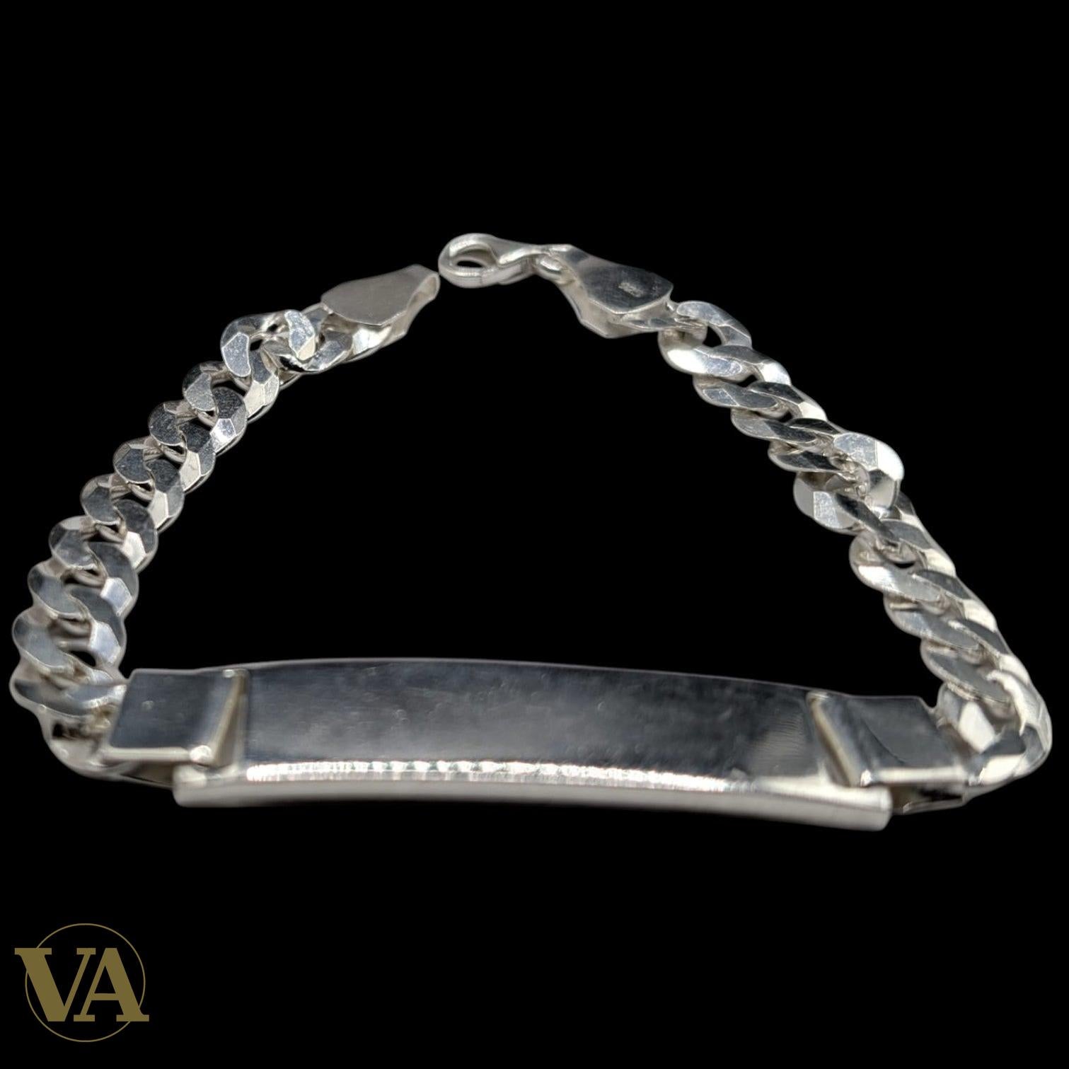 Bracelet Homme Argent 925 – Gourmette & Plaque Fine 38 mm