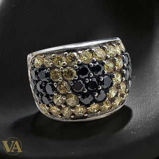 Bague femme argent 925 Citrine ovale Onyx noir pavé bordure