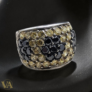 Bague femme argent 925 Citrine ovale Onyx noir pavé bordure