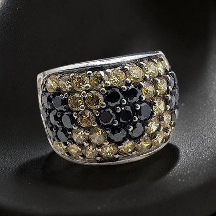 Bague femme argent 925 Citrine ovale Onyx noir pavé bordure