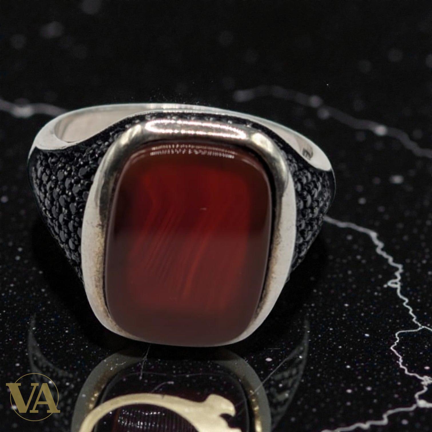 Bague Homme Argent 925 Cornaline – Plateau Carré & Marcassites Ottoman | Bijoux Vindicta