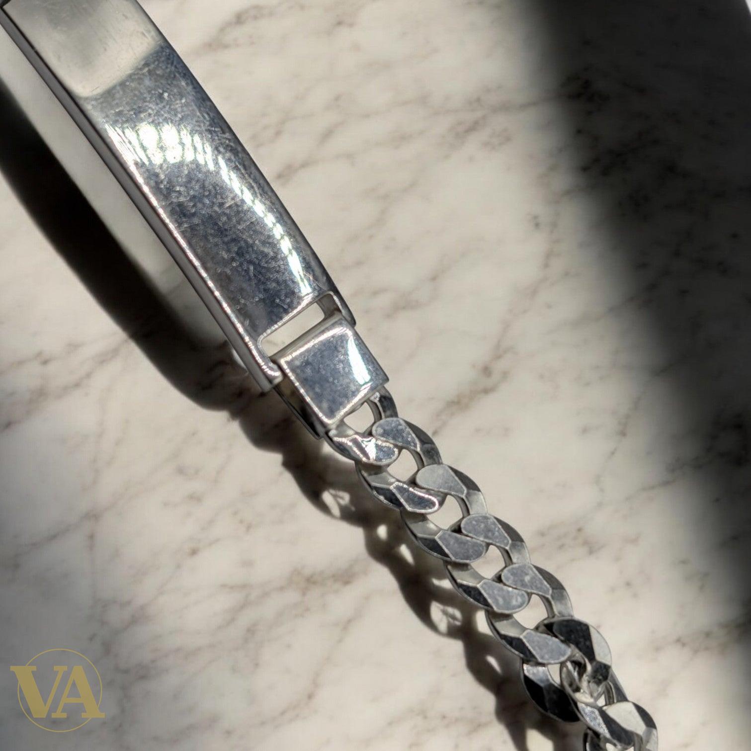 Bracelet Homme Argent 925 – Gourmette & Plaque Fine 38 mm