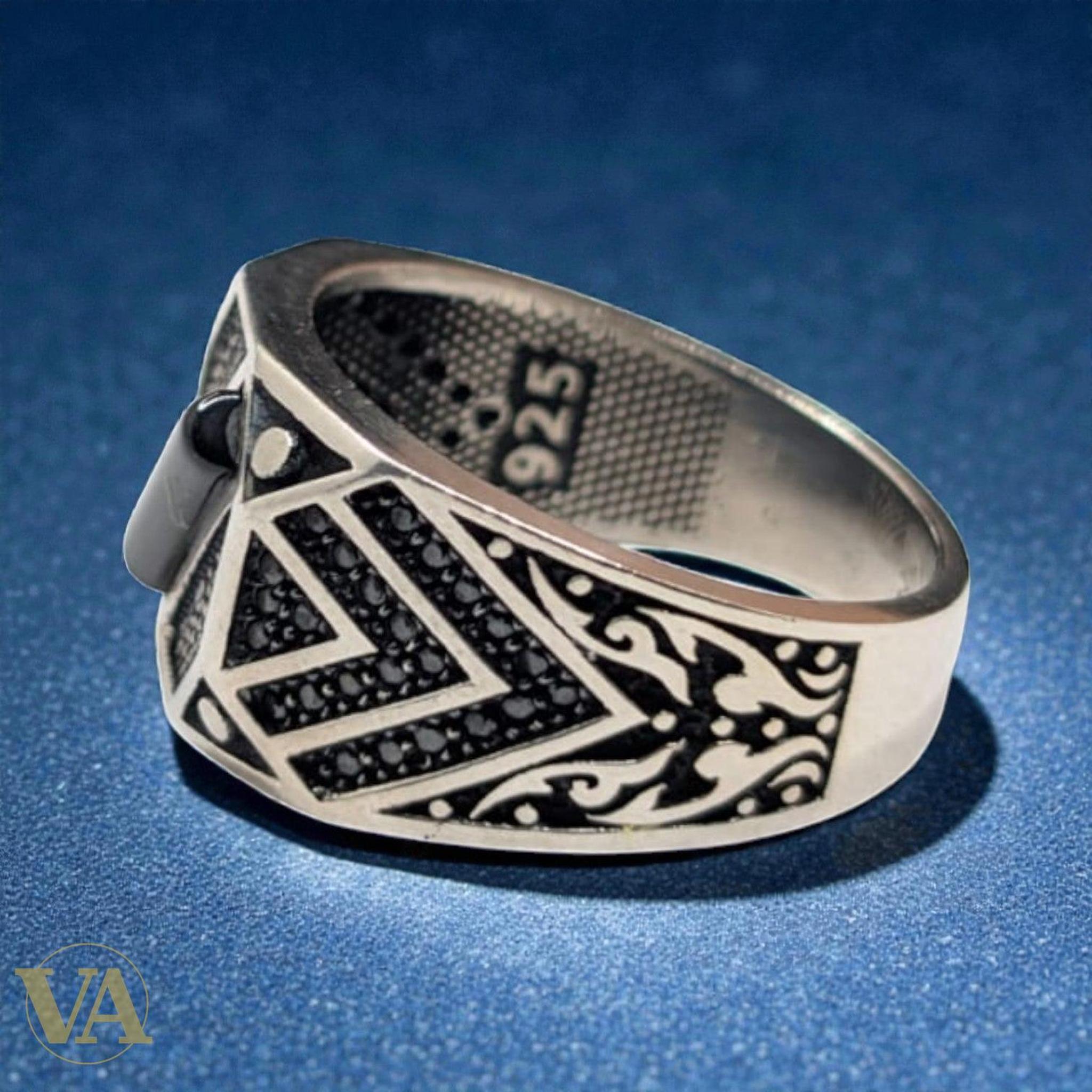 Bague homme argent 925 – Onyx Baguette & Pavé Géométrique Art Déco - Argent 925 - Vindicta