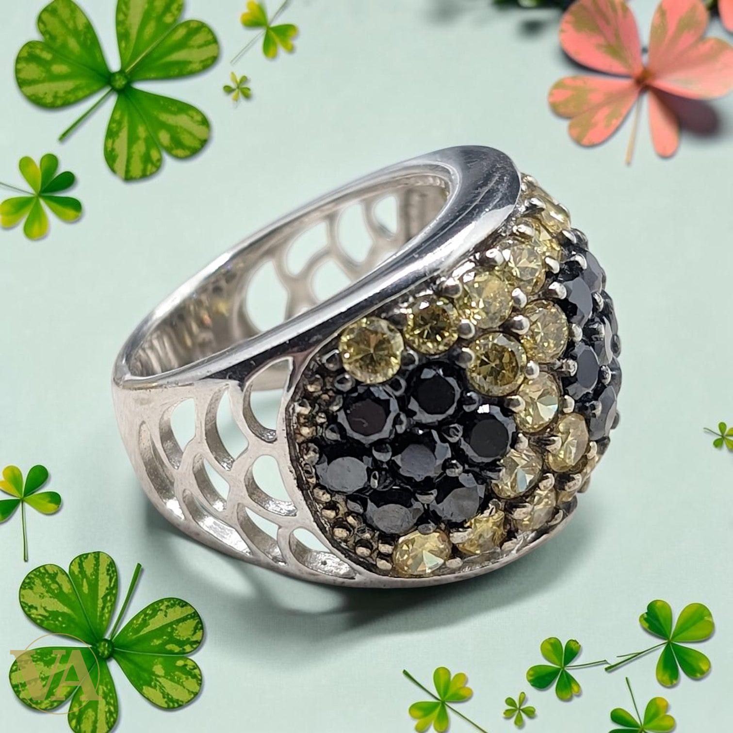 Bague femme argent 925 Citrine ovale Onyx noir pavé bordure-Vindicta : Bijoux Argent 925 Massif, Luxe et Héritage