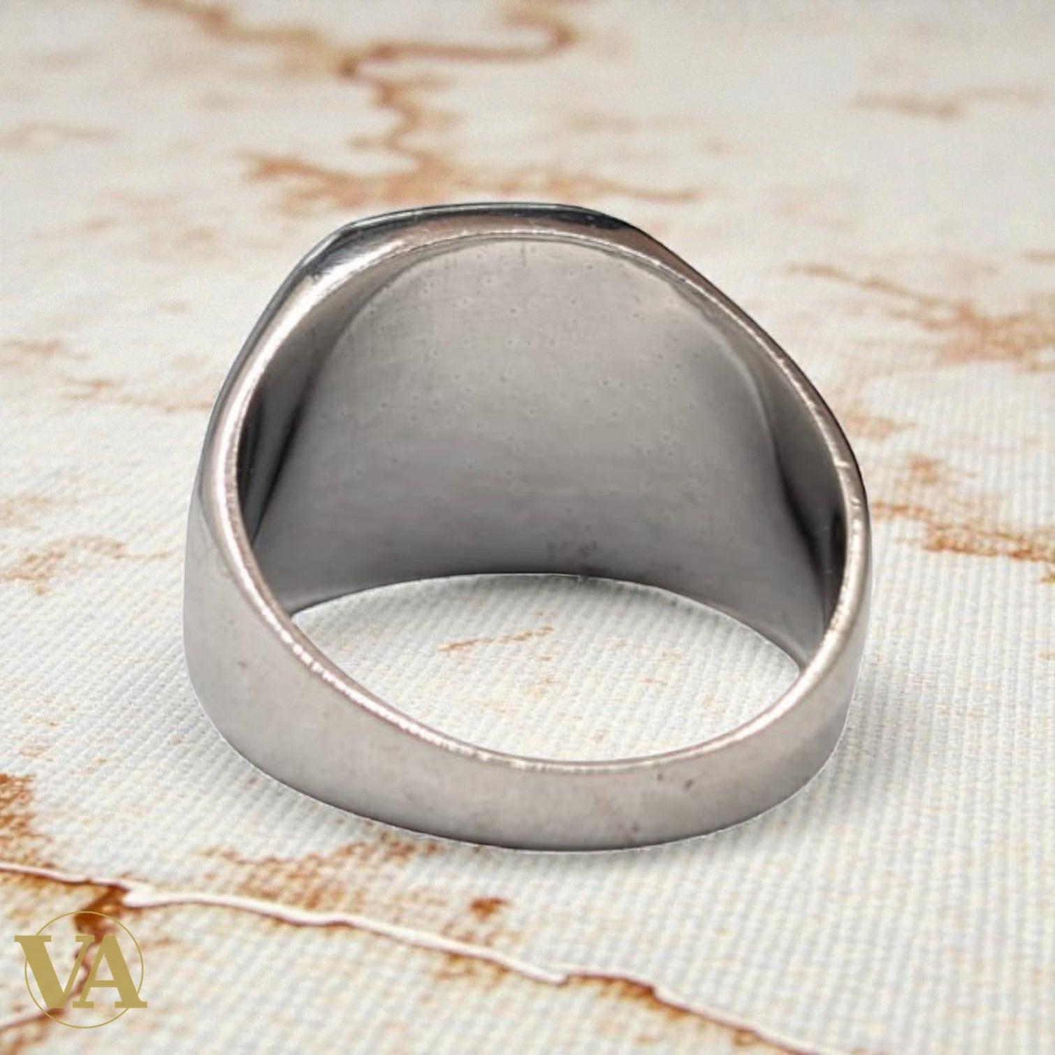 Bague homme argent 925 – Agate Bleue & Aigle Bicéphale Doré | Bijoux Vindicta