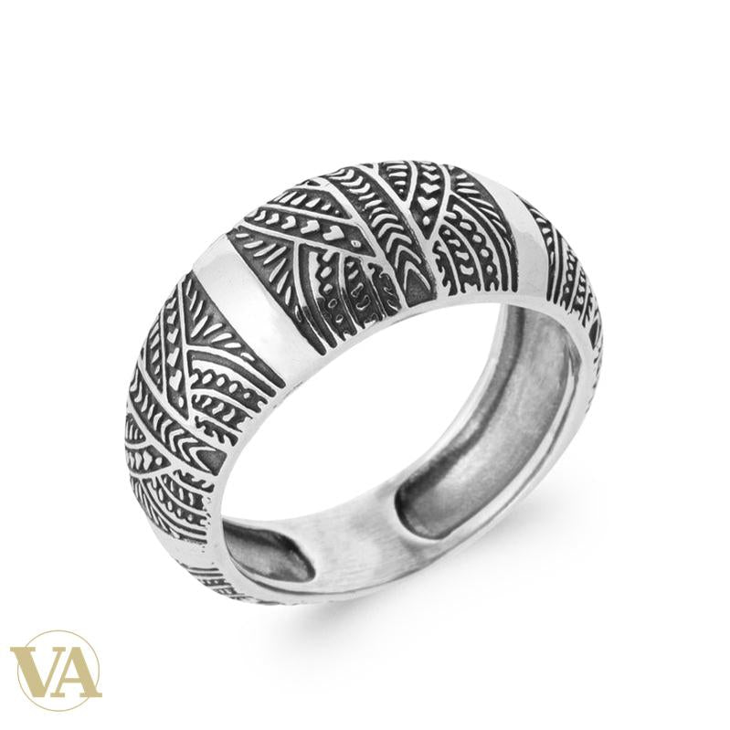 Anneau Homme Argent 925 – Motifs Feuilles Graphiques - Argent 925 - Vindicta