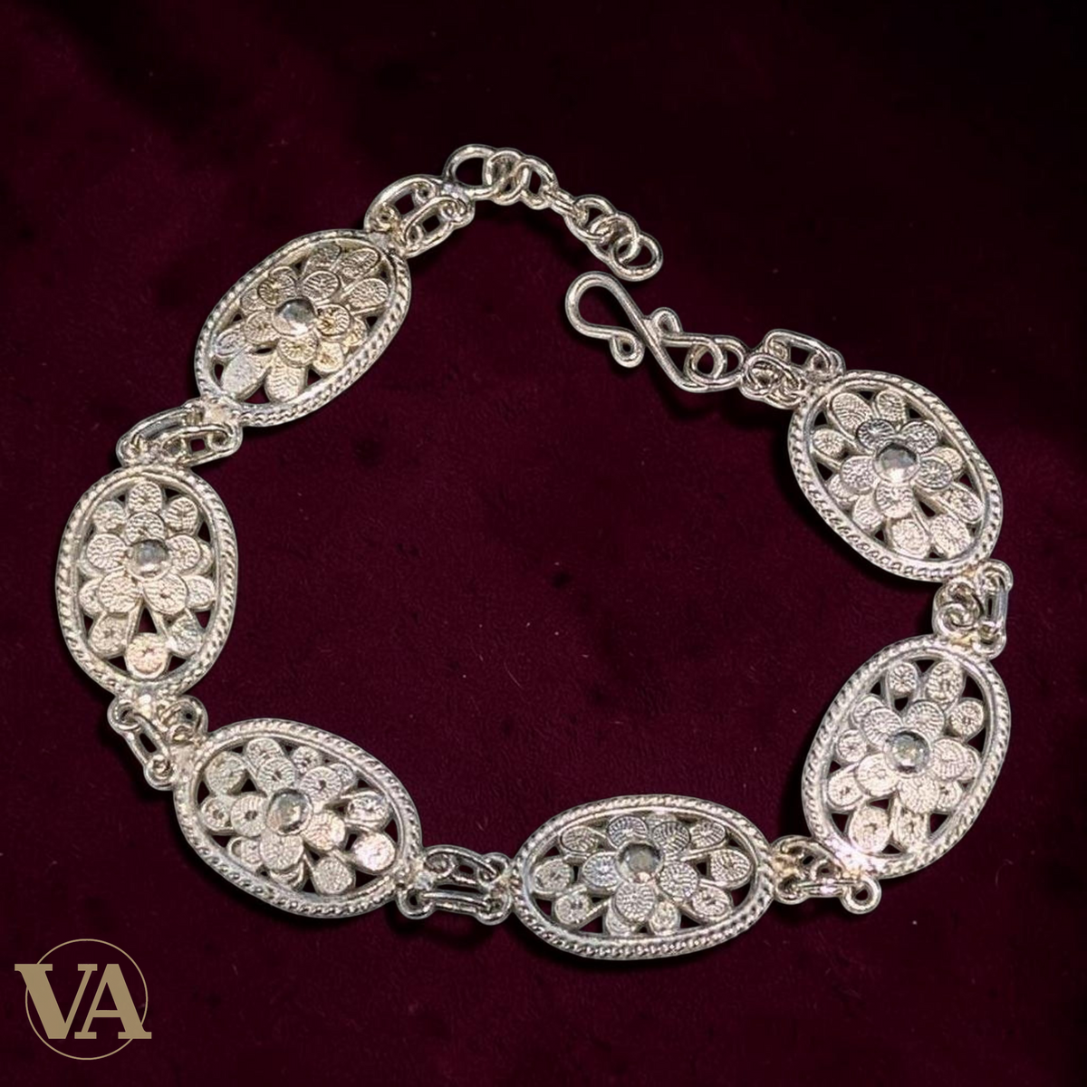 Bracelet Femme Argent 925 Massif – Fleurs Filigranes